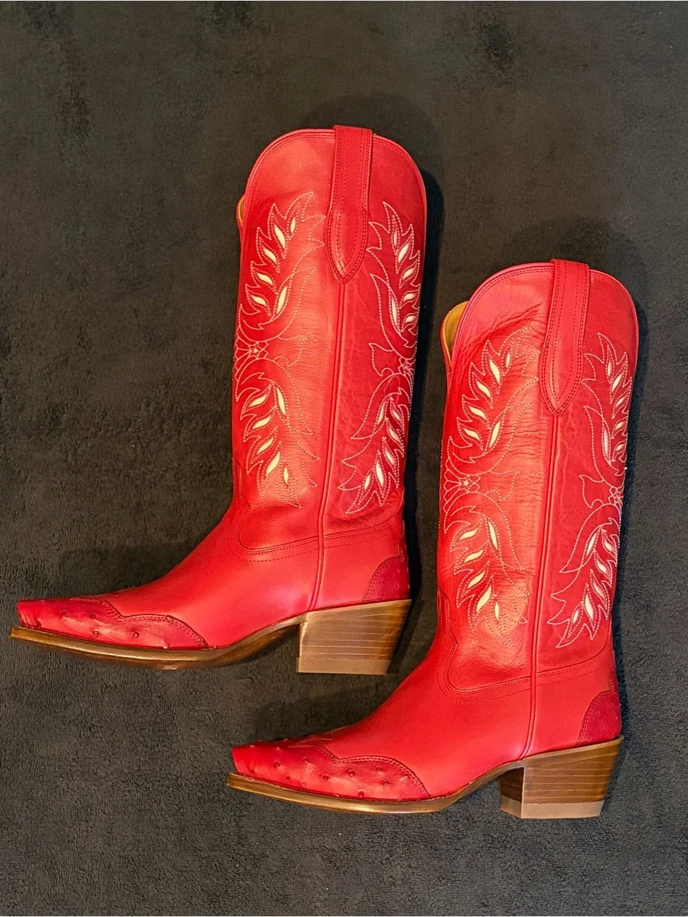 NIB Tecovas Annie Eagles Red Cowhide and Ostrich Cowgirl Boots - Picture 5 of 8